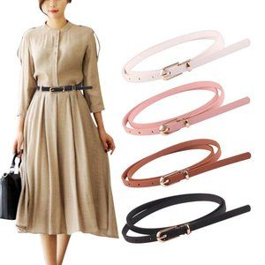Light Pink Women's Skinny Thin Faux Leather Adjustable Waist Belt, Size S